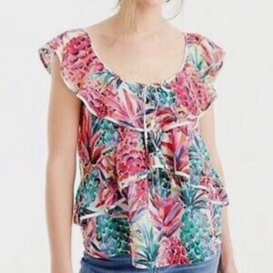 NWOT J. Crew Multicolor Ruffle Sleeve Blouse